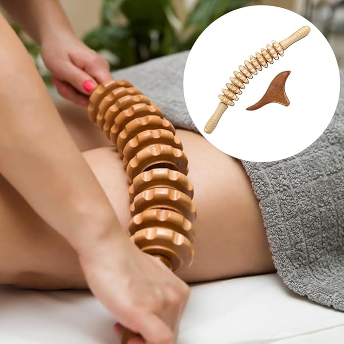 2pcs Wood Massage Roller Wood Therapy-Massage Tools,Manual Wooden Fascia Massage-Roller Trigger Points,Stomach Rolling guasha Massager Tool, for Fascia,Relief, Body Shaping