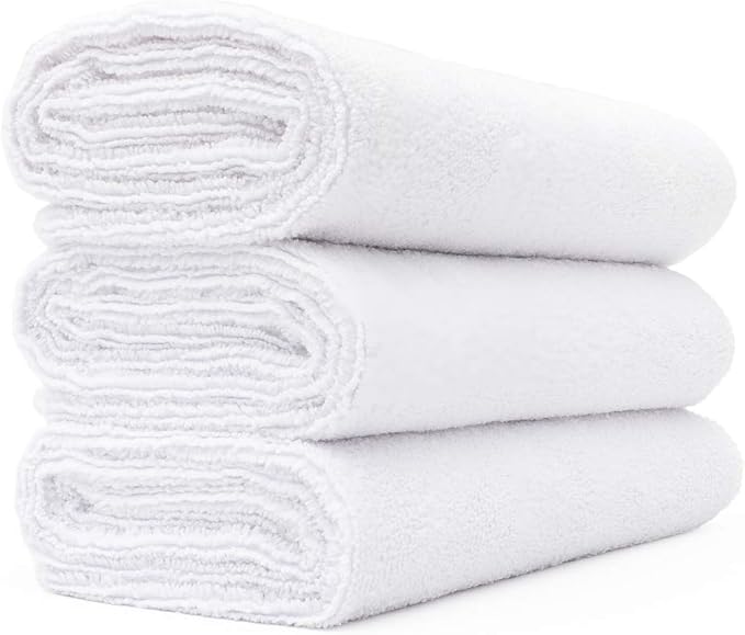 The Rag Company - Sport & Workout Towel - Gym, Exercise, Fitness, Yoga, Sport, Ultra Soft, Super Absorbent, Fast Drying Premium Microfiber, 320gsm, 16in x 27in, White (3-Pack)