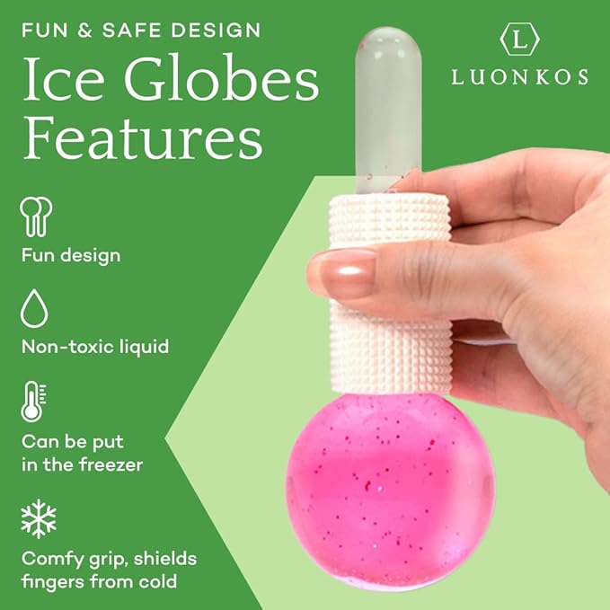 LUONKOS Ice Globes for Face - Pink, Set of 2 - Reusable Glass Gua Sha Facial Tools & Lymphatic Drainage Massager - Skincare Tools for Puffiness & Dark Circles