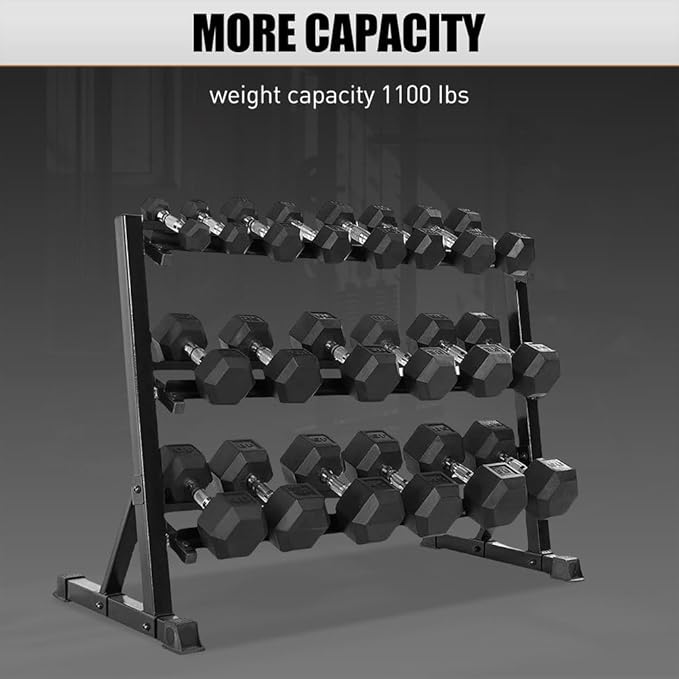 3-Tier Dumbbell Rack Stand, Adjustable Weight Storage Rack with 1100 lb Capacity, Heavy-Duty Steel Dumbbell Organizer with Anti-Scratch Foot Pads for Home Gym (Rack Only)