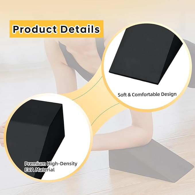 Squat Wedge Block Yoga Wedge Blocks 2 Pack, Yoga Foam Wedges Exercise Foot Wedges Block for Workout Heel Elevated Calf Stretcher Gymnastic(Black)
