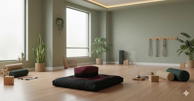 D&D Futon Furniture Zabuton Zafu Set, Yoga, Meditation Seat Cushions, Kneeling, Sitting, Supporting Exercise Pratice Zabuton & Zafu Cushions. (Burgundy)