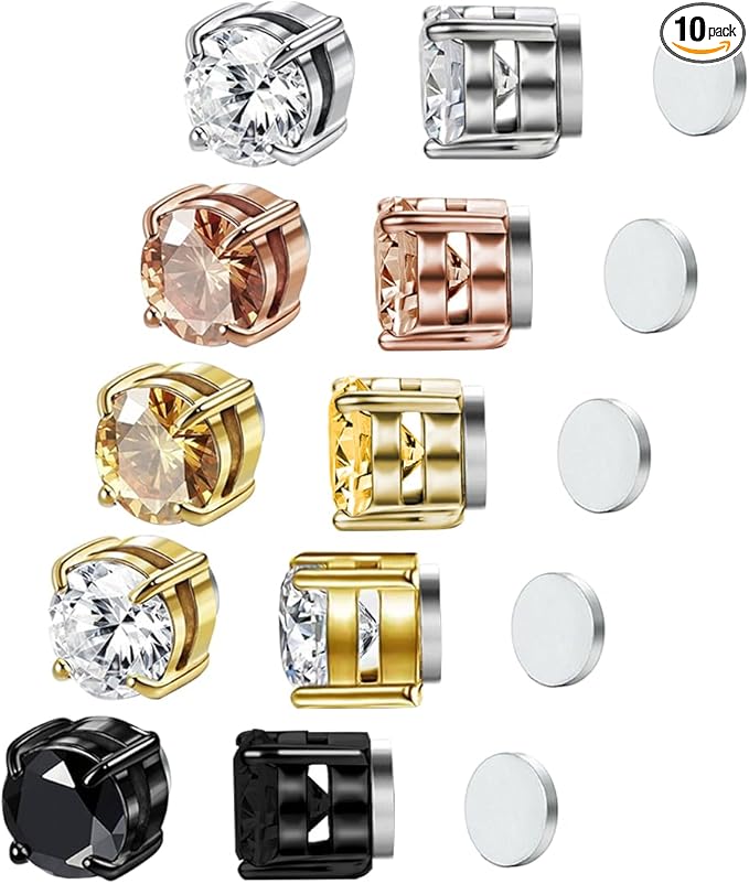 Magnetic Earrings for Women - Acupressure Earrings Ultra Strength Magnets - Diamond Non Piercing Set with Present Box (Five Pairs)