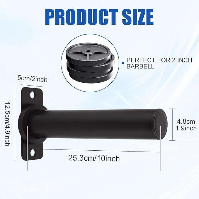 4 Pack Weight Plate Holder, Wall Mounted Weight Rack Storage for 2" Weight Plate, Max Weight Capacity 330 lb with Black Powder Coated for Garage Home Gym Strength Training