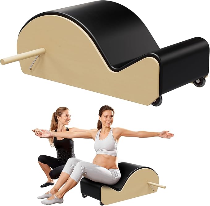 Wooden Black Pilates Arc with Spine Corrector for Core Strengthening Back Pain Relief, Pilates Spinal Corrector Arch Barrel for Back Flexibility，at Home Reformer Pilates Posture