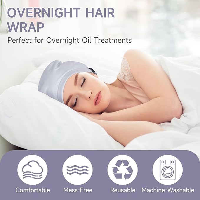 Castor Oil Pack Wrap Overnight Hair Wrap for Sleep Reusable Hair Cap Cover for Treatment of Thinning, Balding, Dry, and Damaged Hair (Oil Not Included)