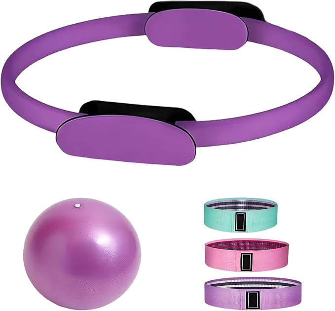 5 Pcs Pilates Loop and Ball Set with Resistance Bands, Home Workouts Kit, 15 in Pilates Loop, with Exercise Guide and Box