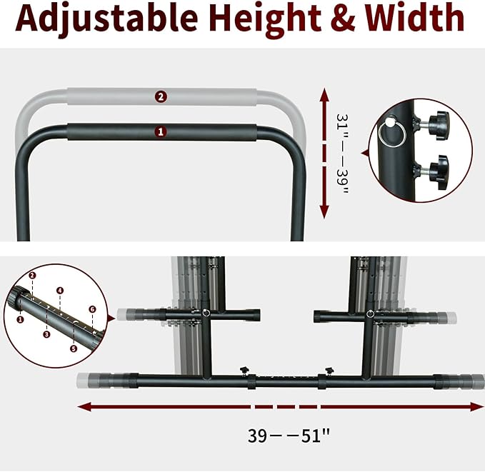 Dip Bar, Adjustable Dip Stands Station for Home, Functional Heavy Duty Parallette Bars for Upper Body Workout (550LBS Loading Capacity, 2025 New Version)