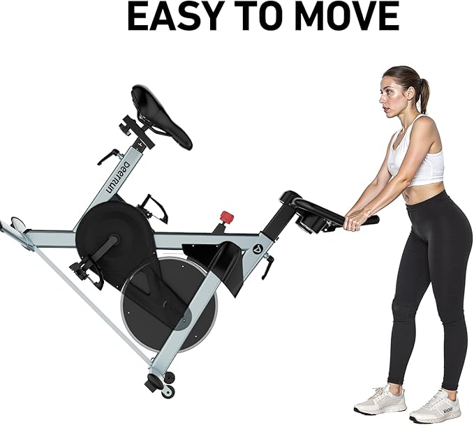 DeerRun Exercise Bike, Indoor Cycling Bike with Adjustable Magnetic Resistance, Low-Noise Belt Drive Stationary Bike for Home Cardio, 300 lb Capacity, Device Mount & LCD Monitor