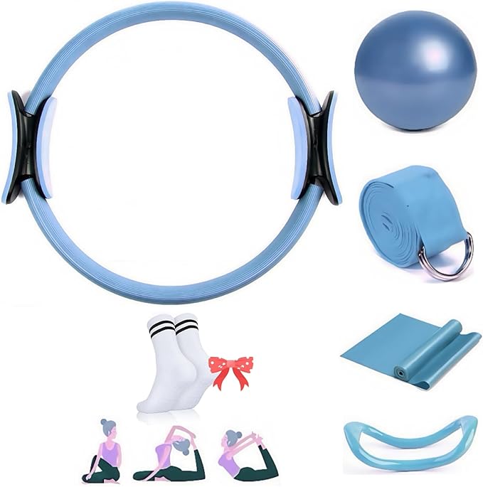 Pilates Essential Kit, Portable Home Fitness Equipments, with Pilates Rings,Yoga Stretching Tape, Yoga Rally Bands&Yoga Balls and Yoga Rings, for Full-Body Exercises Gym Fitness Equipments