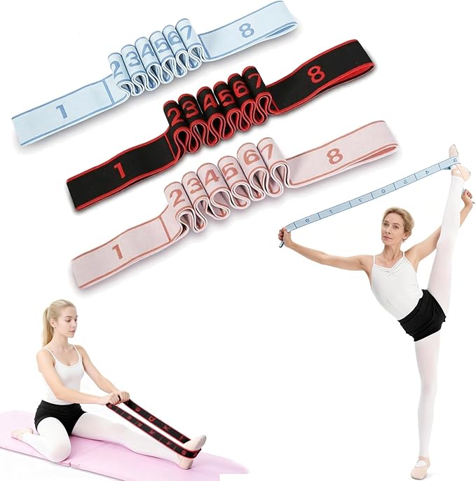 Fitness Resistance Band for Stretching & Yoga, 8/10/12-Section Stretch Band with Clear Markings, Elastic Training Band for Pilates, Yoga, Fitness & Stretching Exercises