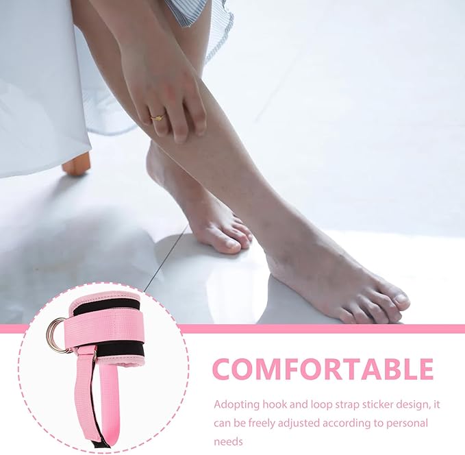 Homoyoyo Ankle Bind Straps with Double Hook-and-loop and Adjustable Bands, 2pcs Pink Fitness Ankle Belts for Gym Cable Attachment, Heel Blister Protection for Leg Strength Training