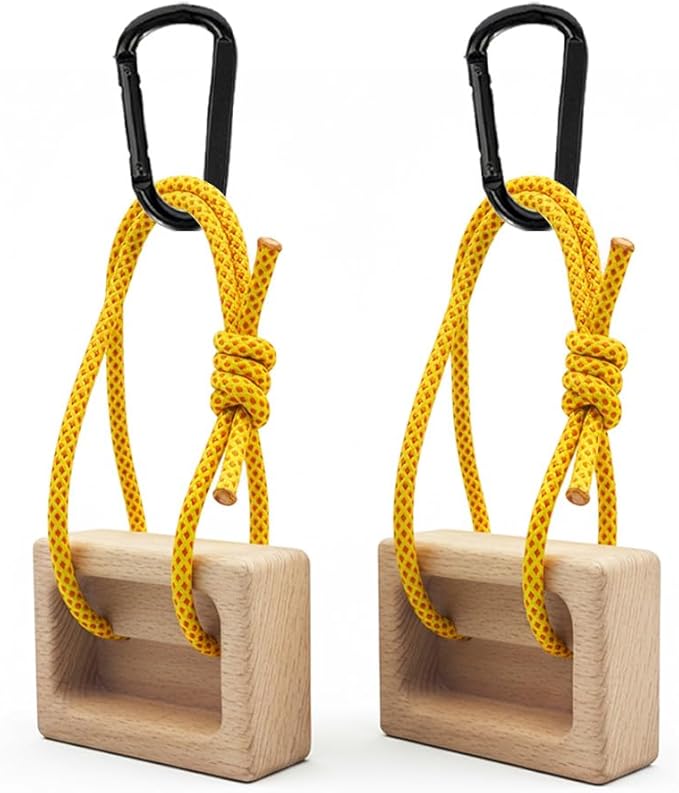 Portable Beech Wood Fingerboard Climbing Hangboard Set – Dual-Pocket Grip Blocks for Finger & Forearm Strength Training – Adjustable Rope and Metal Clips Included