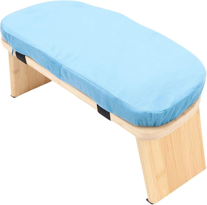Dioche Wooden Meditation Bench Ergonomic Detachable Meditation Kneeling Stool with Soft Cushion and Carry Bag for Home Yoga and Practice Wood Cotton Material (Blue)