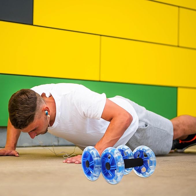 Angoily Twin-wheel Ab Roller Fitness Device Blue, Dual-wheel Exercise Wheel for Tummy Shaping and Strength Training, Home Gym Abdominal Workout Equipment for Men and Women