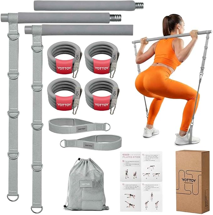 YOTTOY Pilates Bar Kit with Resistance Bands - 3-Bar Pilates Workout Equipment for Legs, Hips, Waist & Arms Workout, Portable Home Gym Exercise Equipment for Women & Men