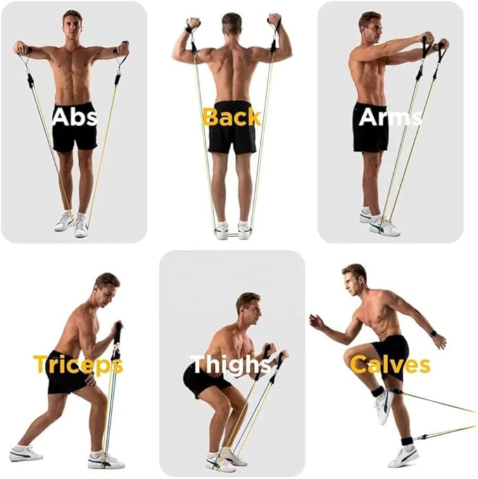 Ab Roller Home Gym Equipment – 4 Wheels Ab Wheel Muscle Roller with LCD Screen, 5Pcs Resistance Bands, Ankle Straps, Door Anchor, Handles, Travel Bag – Comfortable Elbow Support with Non-Slip Handles