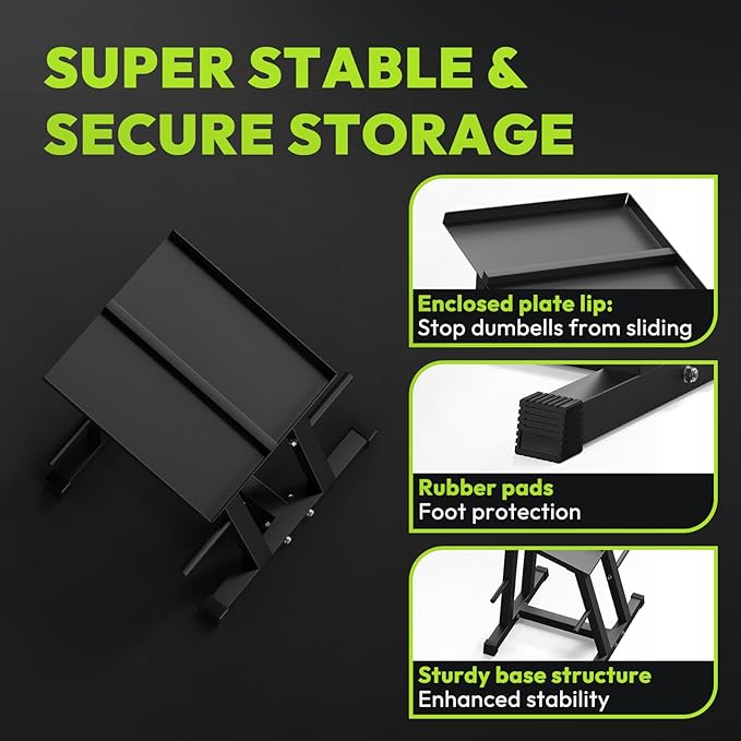 Adjustable Dumbbell Rack with Plate Storage, 500 lb Capacity, Space-Saving Storage Organizer for Classic Dumbbells, table for dumbbells, Heavy Duty Column Stand for Home Gym