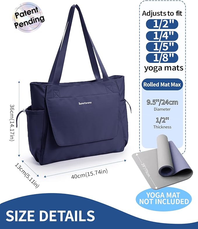 sportsnew Yoga Mat Bag Tote Yoga Gym Bags For Women Men with Waterproof Wet Pocket & Hook-and-loop, Quick Access Storage Yoga Mat Bag Carrier