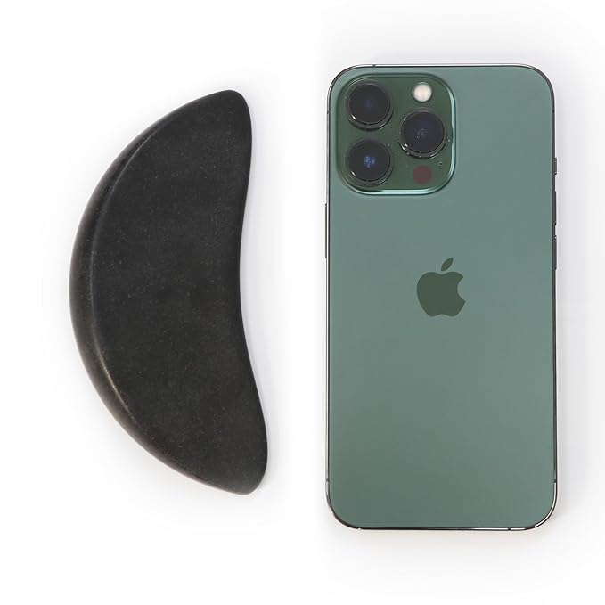 Master Massage 2-Piece Large Waning Moon Crescent Massage Stone Set – Arc Curved Hot Stones for Deep Tissue Therapy, Gua-Sha & Pressure Point Massage – Black Basalt Rock Tool Pack