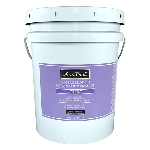 Bon Vital' Swedish Massage Lotion, 5 Gallon, Certified Organic Ingredients, Non-Greasy Natural Moisturizer, Pump-Compatible Bulk Size for Massage Therapy, Earth-Friendly Professional Spa Lotion
