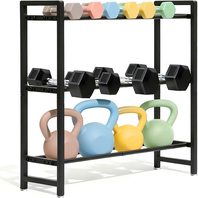 3-Tier Adjustable Dumbbell Rack, Heavy-Duty Weight Storage Stand, 390 LB Capacity, Space-Saving Home Gym Organizer