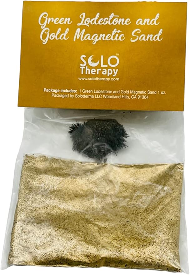 Solo Therapy Green Lodestone (1 ct) and Gold Magnetic Sand (1 oz), Good Luck, Prosperity, Abundance Spells, Money Rituals