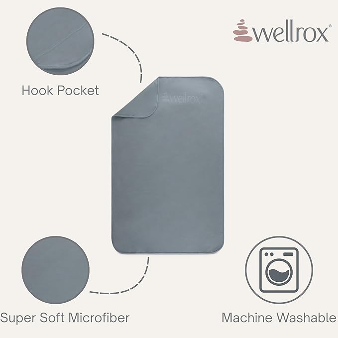 Wellrox Microfiber Yoga Hand Towel – Super Soft, Quick-Dry, Non Slip Yoga Towel for Hot Pilates, Gym & Workouts (26.5" x 16", Grey)