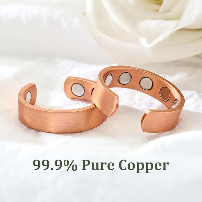 MagEnergy 2PCS Copper Rings for Men & Women, 99.9% Pure Copper Magnetic Adjustable Thumb Ring with Strong Magnet, Jewelry Gift with Present Box