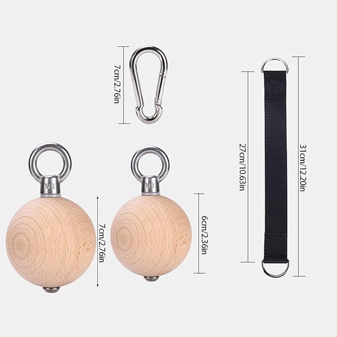 Professional Wood Pull Up Handle Hand Grip with Strap Power Balls Strengths Training Attachments Climbing Ball Grip Ball Arm Muscles Barbells