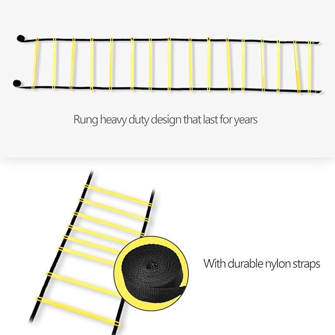 Agility Ladder, 16 Rung Heavy Duty Football Training Ladder, Adjustable Flat Plastic Rungs with Durable Nylon Straps, Ideal for Speed, Agility & Coordination Training for