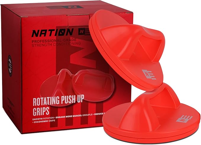 WOD Nation Rotating Push Up Bars – Wide Grip Pushup Handles with Non-Slip Pads for Floor, Reduce Wrist & Elbow Strain – Strength Training Equipment for Men & Women