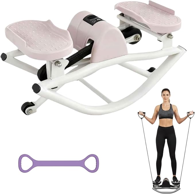 Rock Stepper Exercise Machine, Foldable Lateral Stepper Side to Side with LCD Monitor, Carbon Steel Step Machine for Home Office, Heavy Duty 220lbs Capacity Rocking Stepper