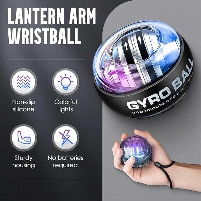 Wrist Ball, 2026 New Wrist Ball Exerciser, Auto-Start Gyroscopic Forearm Exerciser, Enhance Grip Strength, Hand Strengthening Devices, Adjustable Resistance, with LED Lights