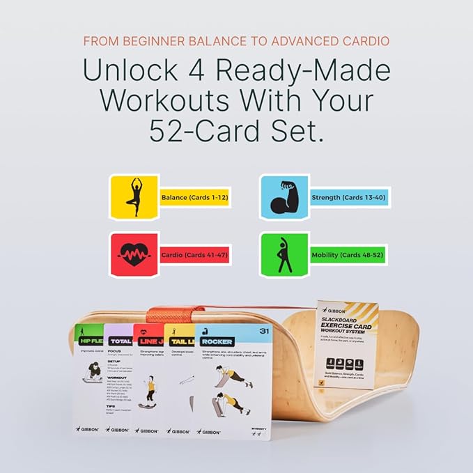 GIBBON SlackBoard Accessories, 3 Options: Slack Board Stand Display Rack, Standing Pole 60” to Assist Balance Training, or 52 Exercise Cards Deck for Fitness Workouts with SlackBoard GiBoard