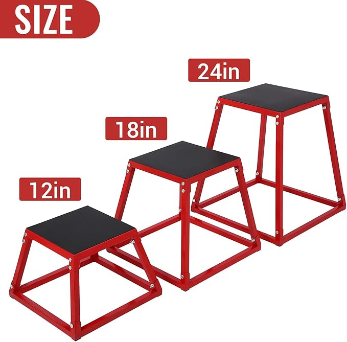 Plyometric Jump Box, Jumping Trainers Heavy-Duty Steel Plyo Boxes with Rubber Pad for Home Gym, Jump Platforms Step Up Box, Conditioning Strength Training 12"/18"/24"/30"
