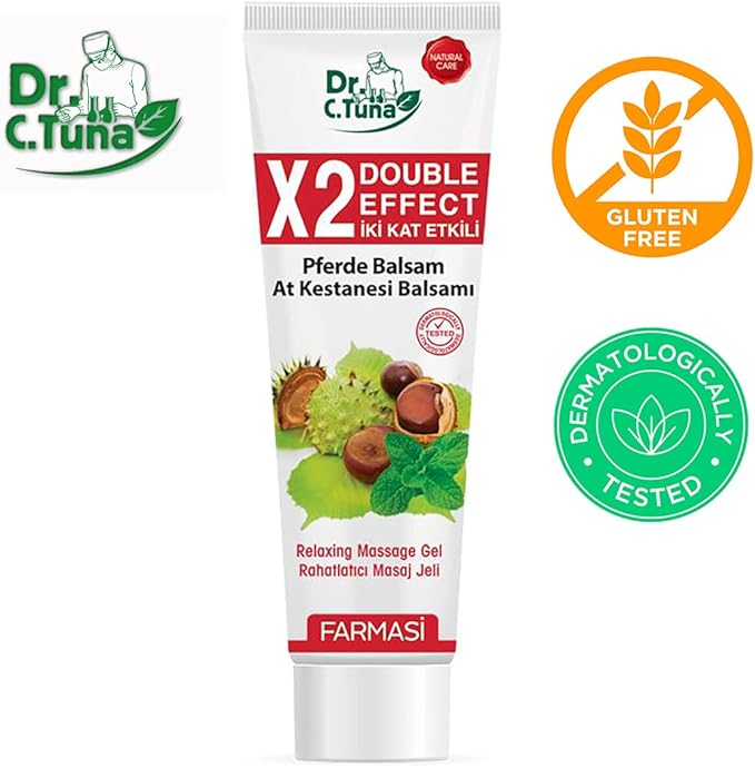 FARMASi Dr. C. Tuna Pferde Balsam Double Effect Massage Gel, Horse Chestnut & Herbal Cooling Formula for Relaxing Body Massage, Refreshing Menthol Sensation, 8.45 fl oz