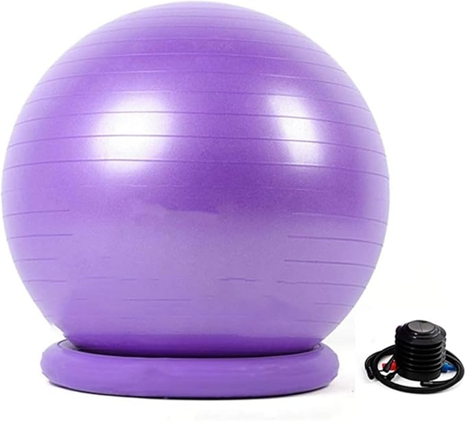 Yoga Ball Chair,Yoga Ball，Exercise Ball, Office Ball Chair with Base & Pump Stability Yoga Ball Seat for Back Pain Relief Home Gym Exercise Ball Chair for Core Strength Training(Purple,Diameter 55cm (