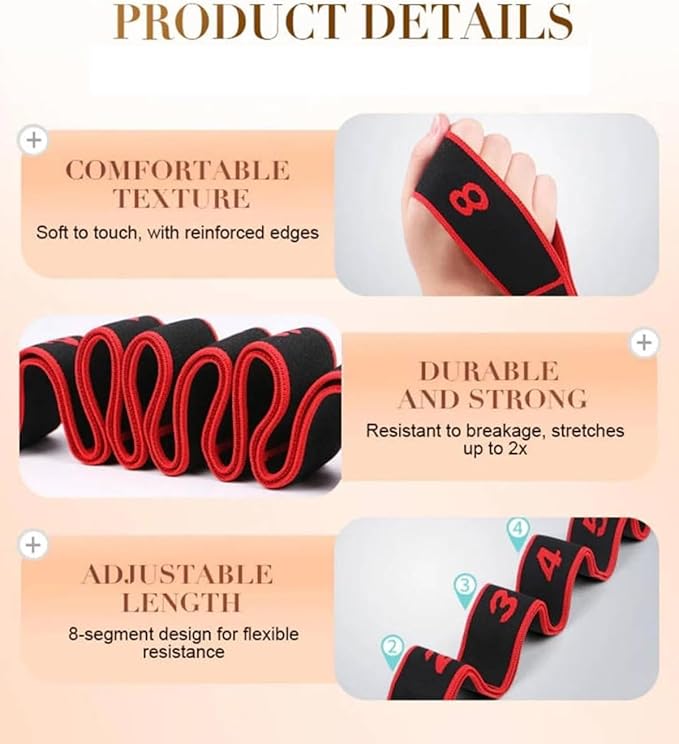 Fitness Resistance Bands for Stretching, Stretch Band for Working Out, Numbered 8 Section Adjustable Elastic Strap, Yoga Pilates Flexibility Training, Multifunction Full Body Leg Stretcher