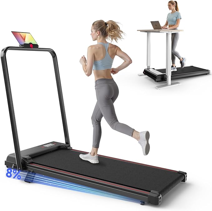 Walking Pad Treadmill with Handle Bar,Walking Pad with Incline 8%,2.5HP Quiet Under Desk 320 lbs 2 in 1Treadmills for Home Office,Compact Foldable Walking Pad,Remote Control&LED Display