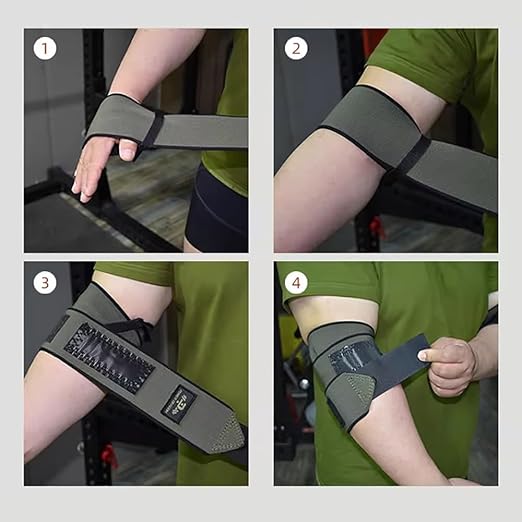 Weightlifting Elbow Wraps (1 Pair) - 90CM（35.4" ） Adjustable Compression Elbow Strap - Joint Support, Powerlifting & Gym Workouts (Men & Women) (Green)