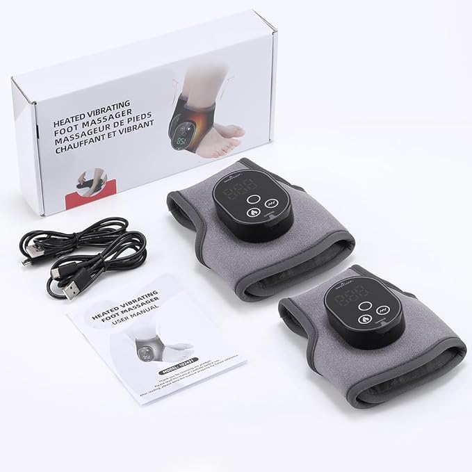 2PCS Cordless Ankle Heating Pad with Massager, Foot and Ankle Massager with Heat, Rechargeable Heated Foot Brace Wrap, 3 Vibration and 4 Heating Modes