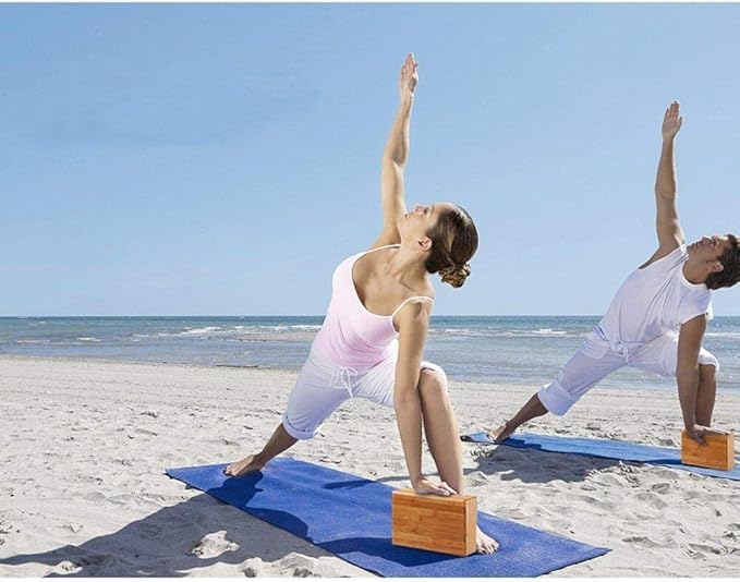 Bamboo Yoga Block (2 PCS), Bamboo Handstand Block,Support Brick to Deepen Poses, Improve Strength and Aid Balance and Flexibility