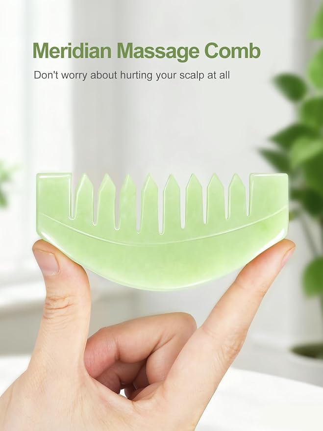 airogym 2 PCS Natural Jade Massage Comb, Guasha Scraping Scalp Comb, Multi-Functional Handheld Head Massage Tools, Meridians Massager for Head Caring, Relaxation, Physical Therapy, Acupoint Treatment