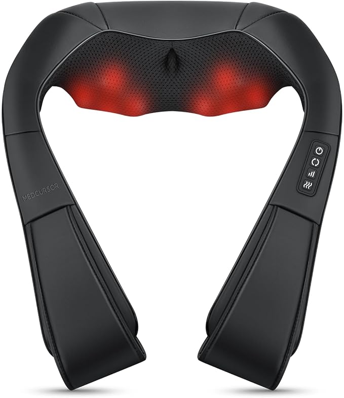 Medcursor Neck Massager - Portable Electric Neck and Back Massager with Heat, Deep Tissue 3D Kneading Pillow for Muscle Pain Relief, Ideal Father’s Day Gift, Not Cordless