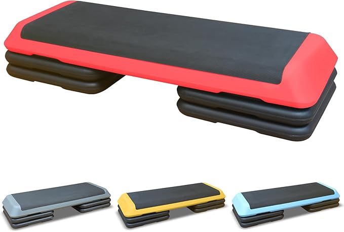 43'' Exercise Aerobic Step Platform, Adjustable Height 4-6-8in Exercise Stepper Workout with 4 Detachable Risers, Aerobics Stepper Workout Stepper for Home Gym Cardio Strength & Training