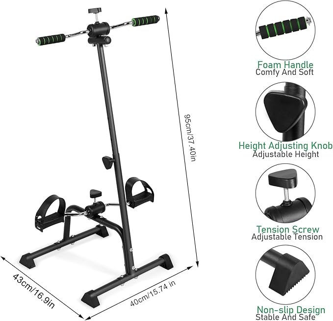 Pedal Exerciser Bike, Elderly Exercise Bike,Hand Arm Leg Knee Peddler, Adjustable Fitness Equipment for Seniors, Elderly Home Pedal Exercise Bike for Total Body Black