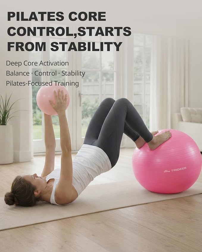 Trideer Exercise Ball for Yoga, Pilates & Fitness – Stability Ball Equipment for Home Gym & Office Chair, Core & Balance Training Accessories, Physical Therapy Equipment, Quick Pump Included, 5 Sizes
