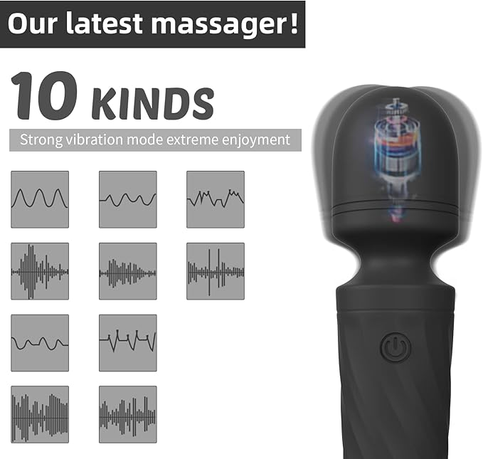 Handheld Personal Mini Massager Tool– Waterproof, USB Rechargeable, 10 Vibration - Perfect on Back Legs Hand Pains and Sports Recovery(Black)