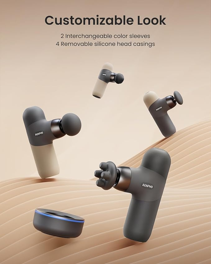 RENPHO Mini Thermal Deluxe Massage Gun with Quick Charging Dock and Heat, Color Silicone Sleeves, Travel Size Percussion Massager with Carry Case, Portable Deep Tissue Muscle Massager